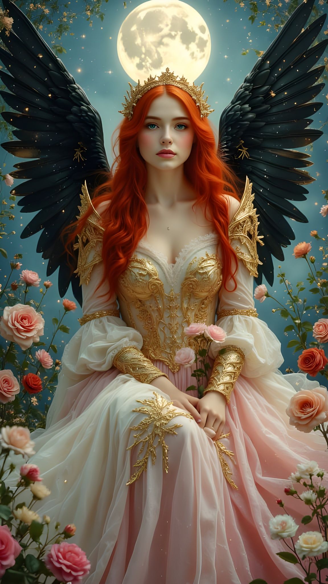Ethereal Angel Woman in Retro Futuristic Victorian Style
