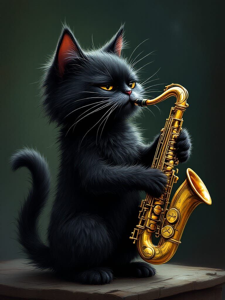 Black Cat Saxophonist: A Whimsical Caricature