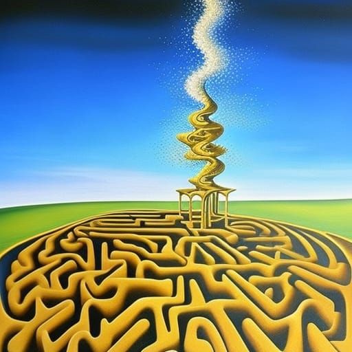 Surreal Mazes Field: Salvador Dali Style Oil Painting