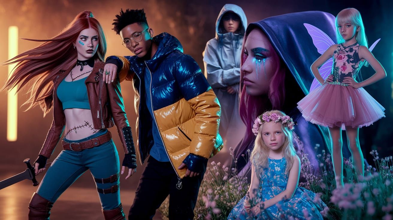 Surreal Scene of Warrior and Youth in Vibrant, Moody Atmosph...