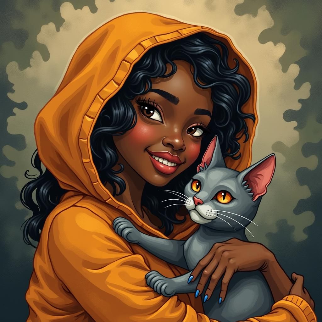 Woman with Cat in Cubist Surrealism Style