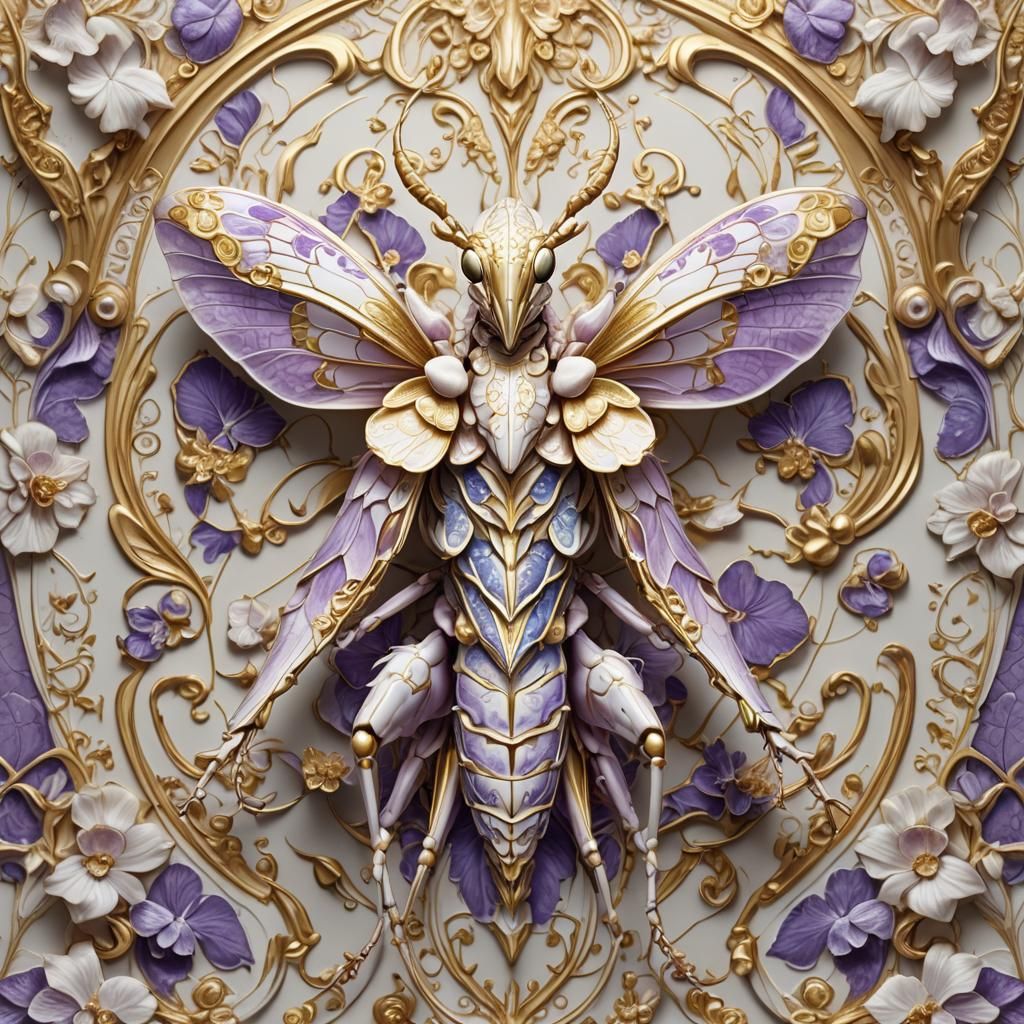 Azulejo Orchid Mantis in Baroque Fantasy Style