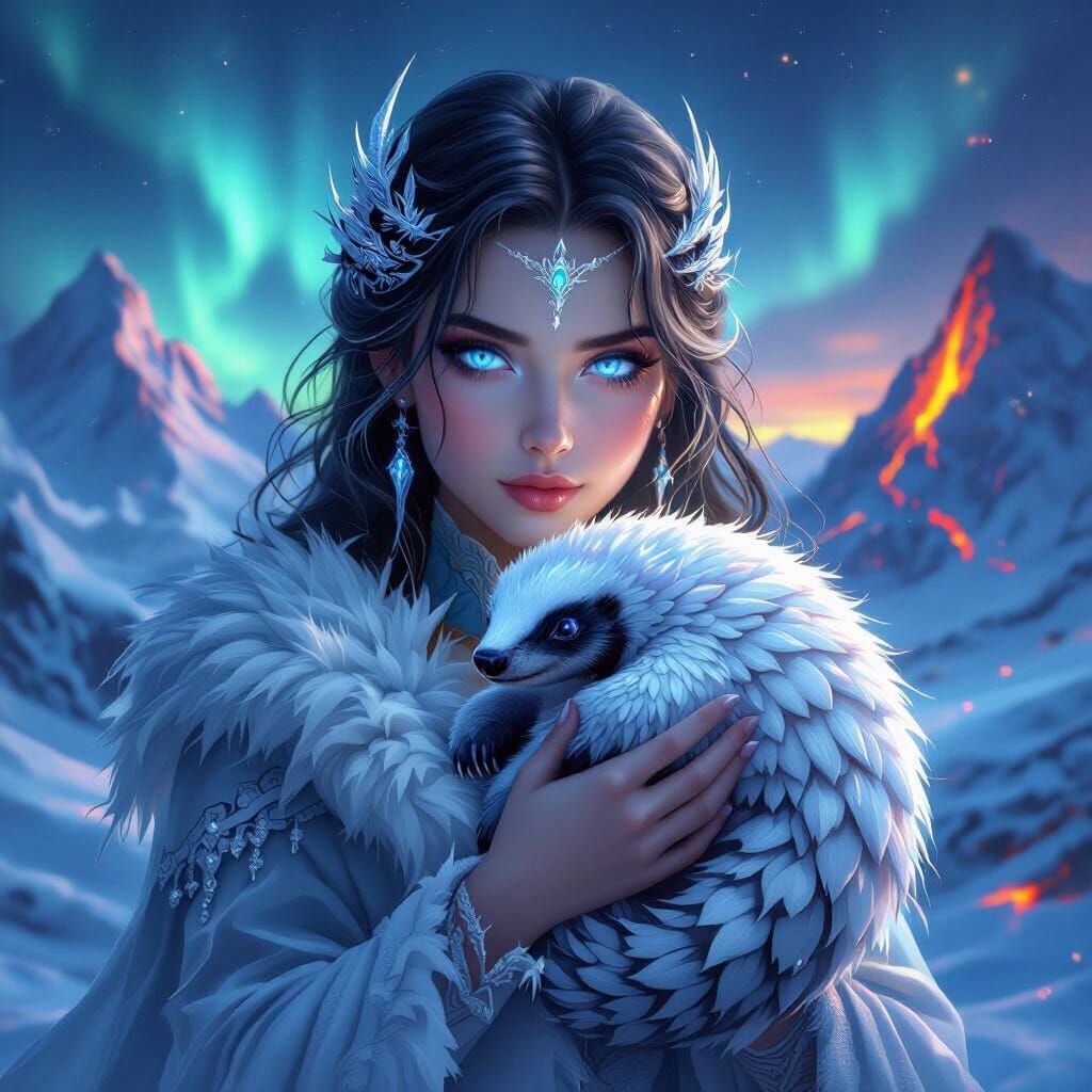 Goddess of Ice and Fire with Snow Pangolin