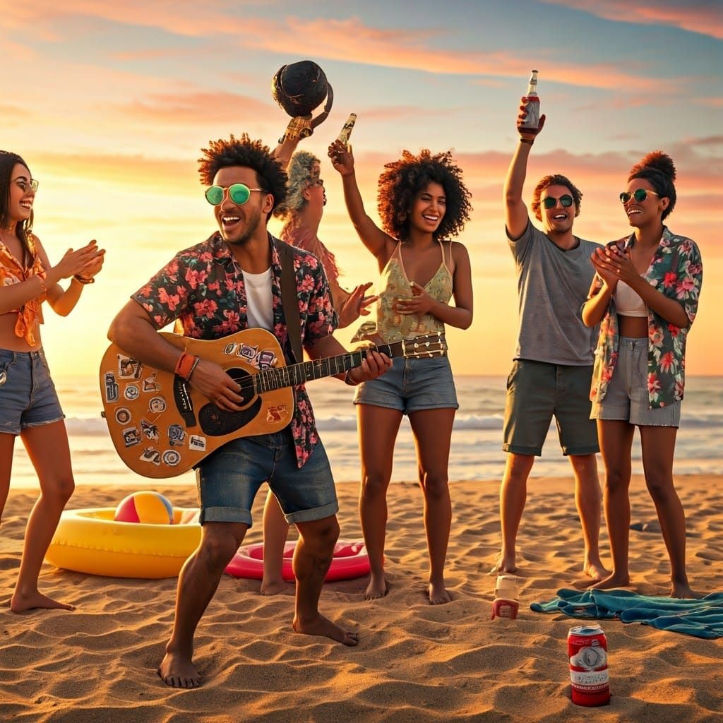 Friends Gather on a Vibrant Summer Beach