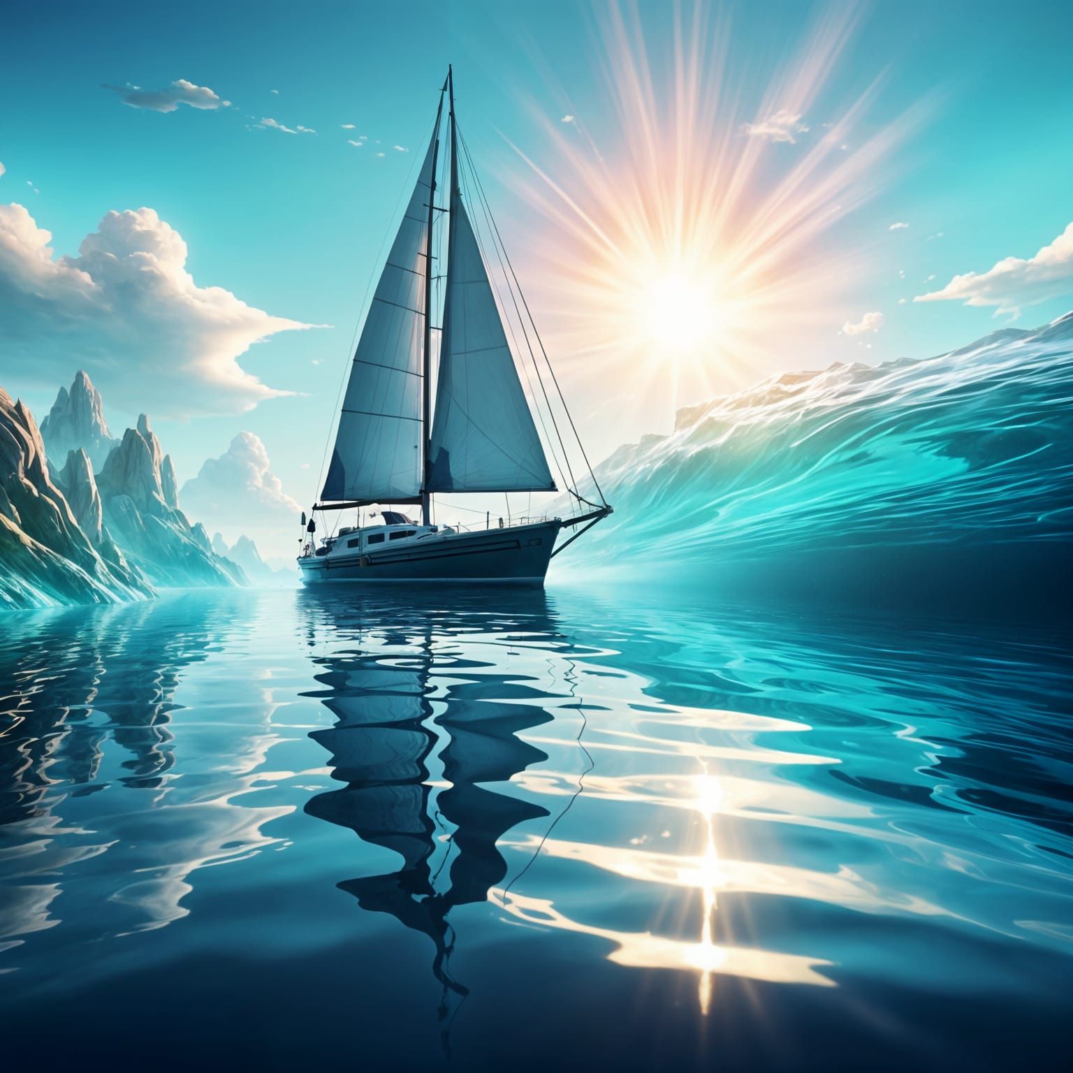 Pixar-Style Sailing Boat in 3D Digital Art
