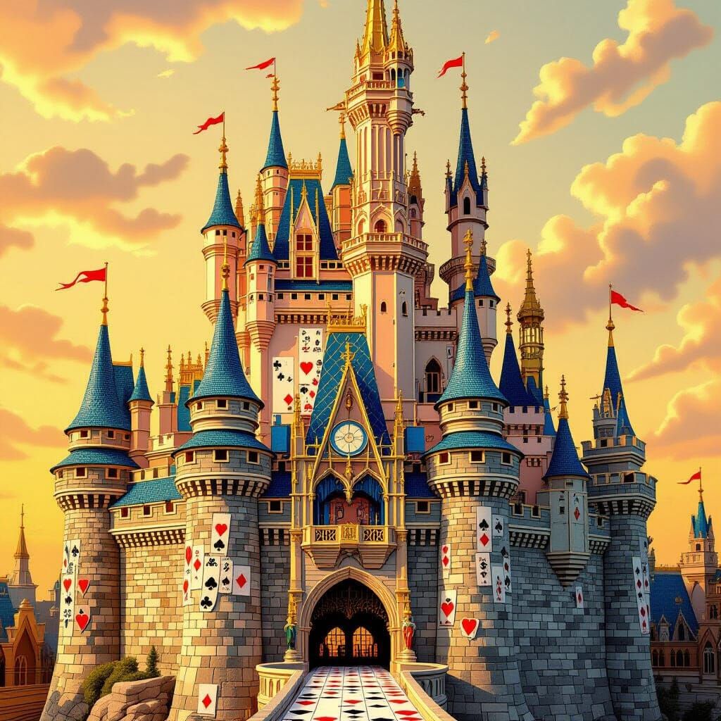 Majestic Poker Card Castle in Escher Style