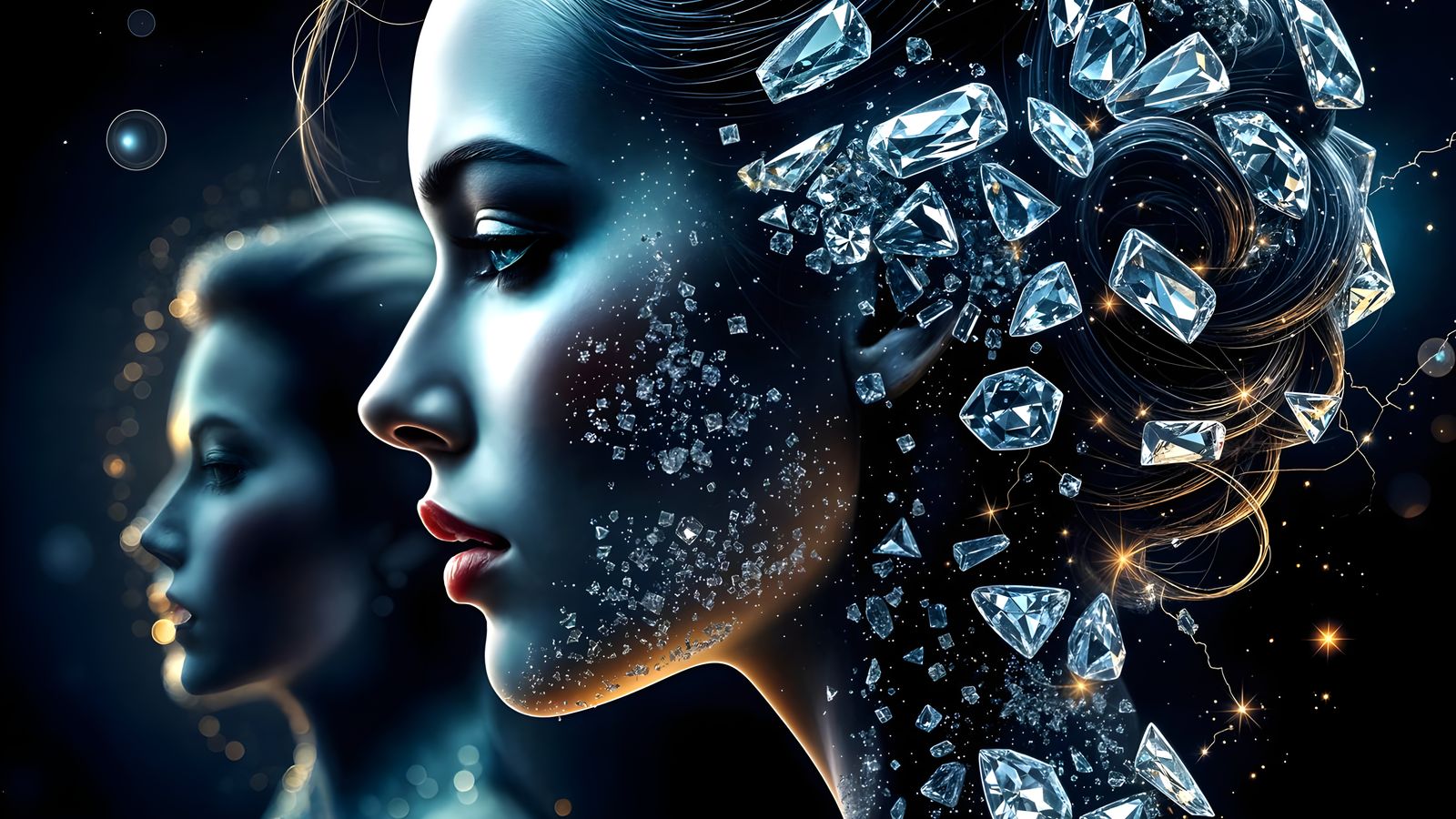 Golden Goddess Revealed in Shattered Diamond Splendor