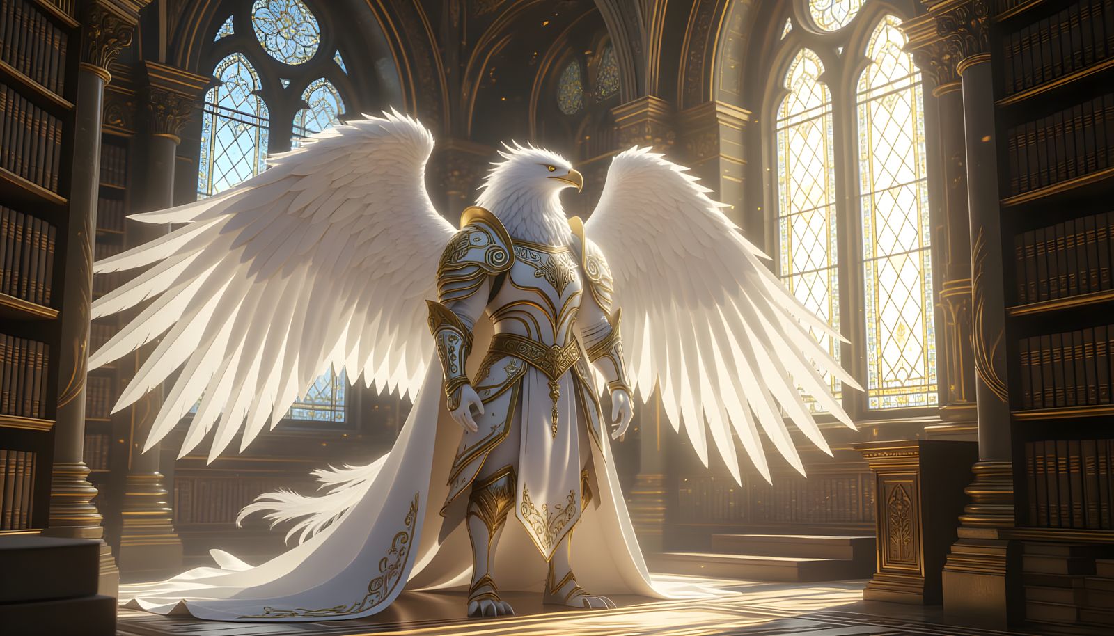 Griffin Guards Ancient Library in Hyperrealistic Concept Art