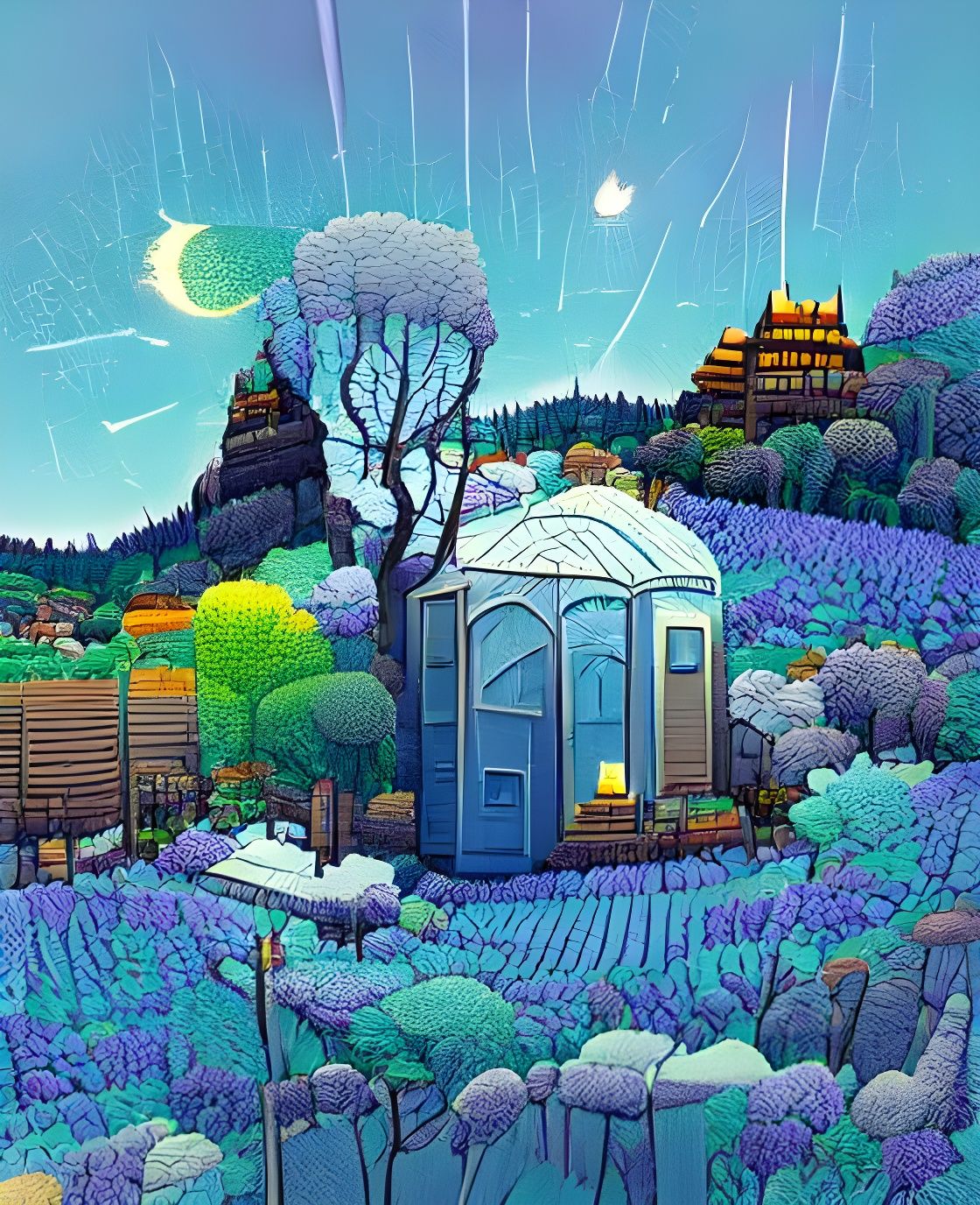 Celestial Cabin of Ancient Knowledge: Cel-Shaded Illustratio...