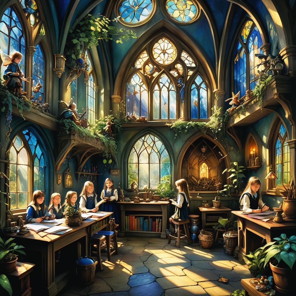 Magical Fairy Academy Classroom in Oil Painting Style