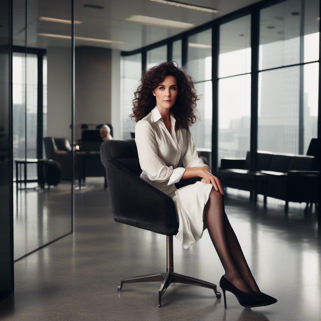 Hyperrealistic Portrait of Woman in Office Lobby