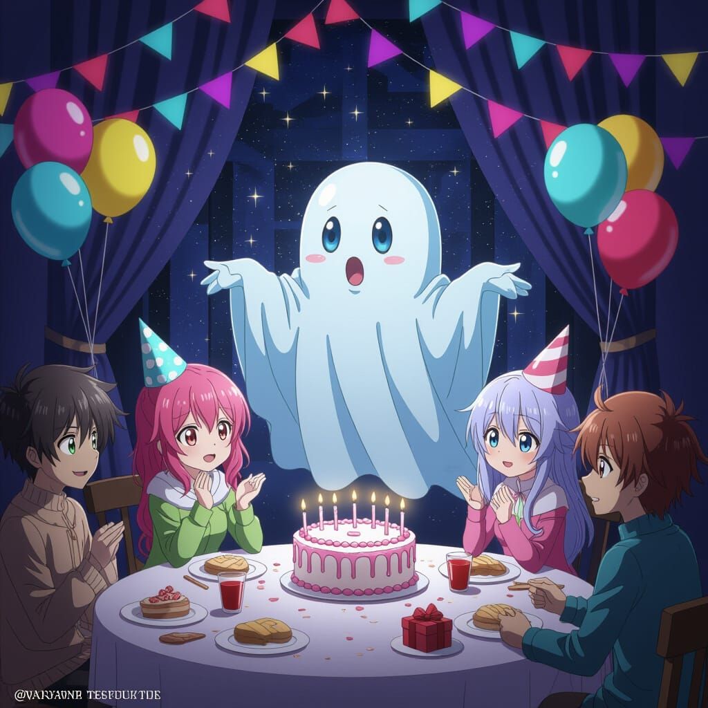 Surprised Ghost at Anime Birthday Party