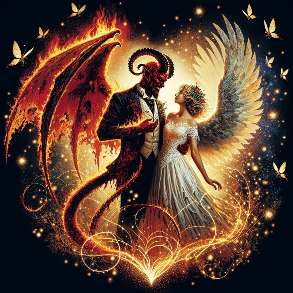 Demon Holds Angel in Fiery Embrace