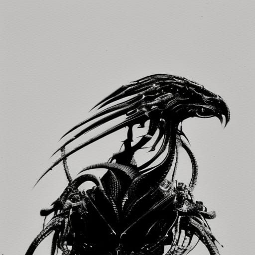 Buzzard Drawing with Intricate Sci-Fi Details