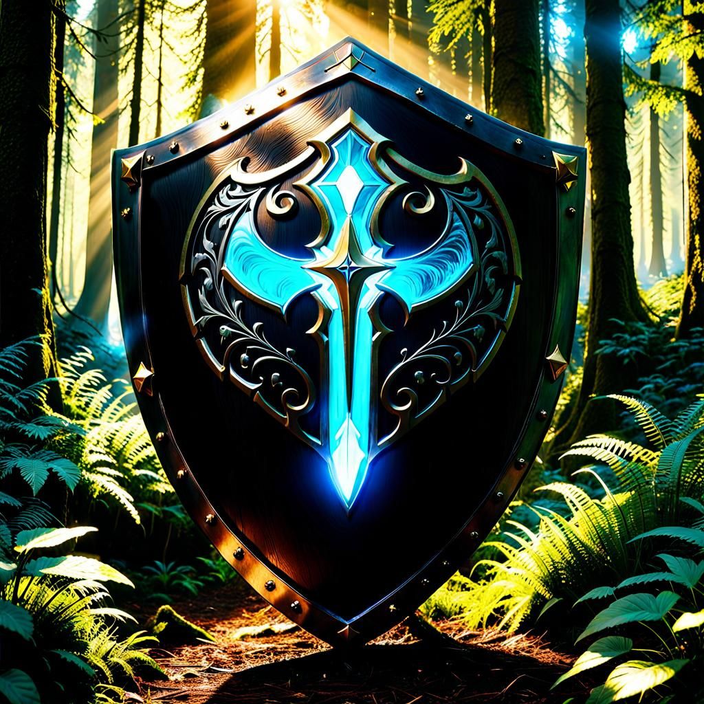 Crusader Shield with Bioluminescence in Forest