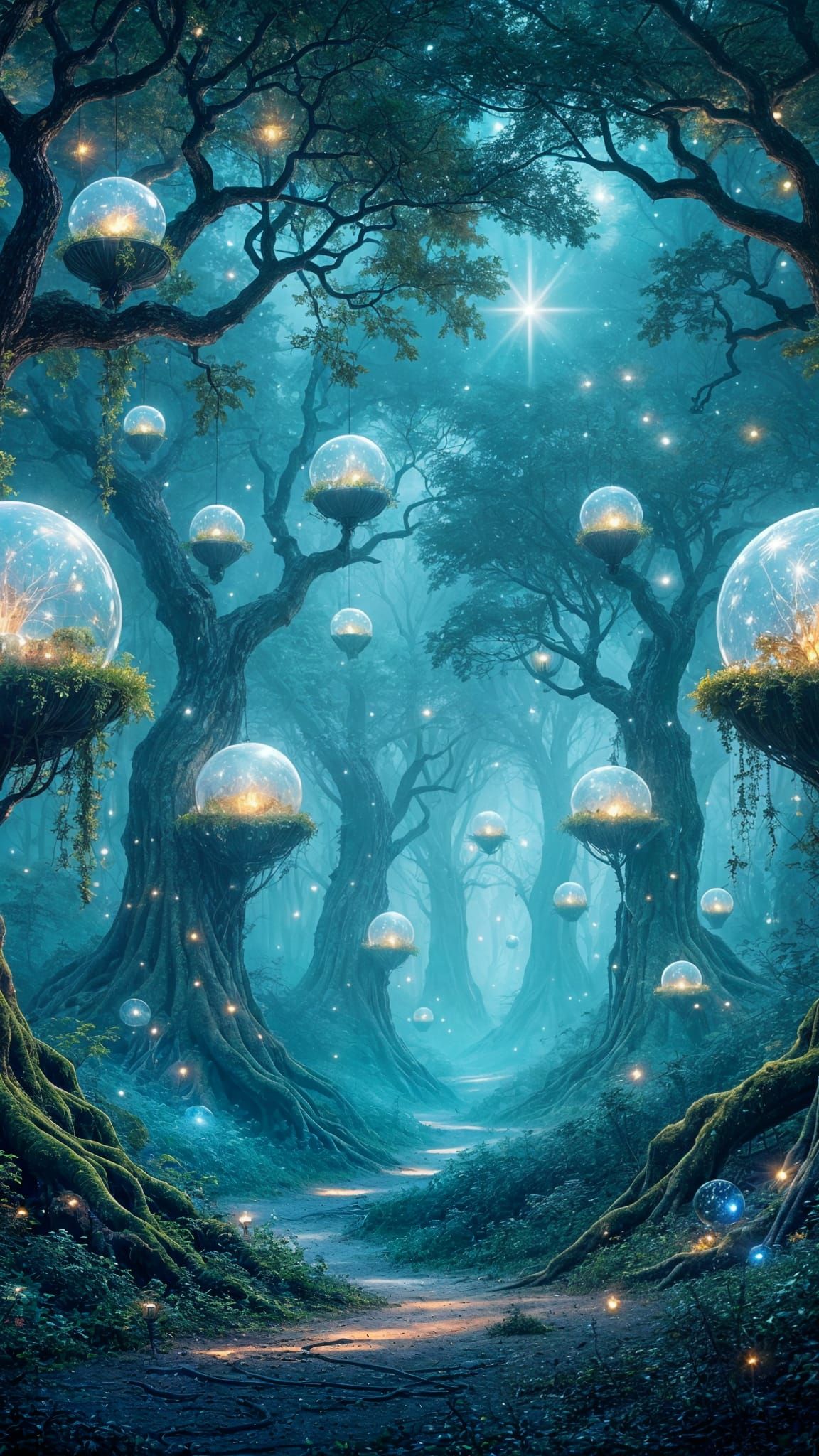 Cosmic Forest Sanctuary Illuminated by Starlight