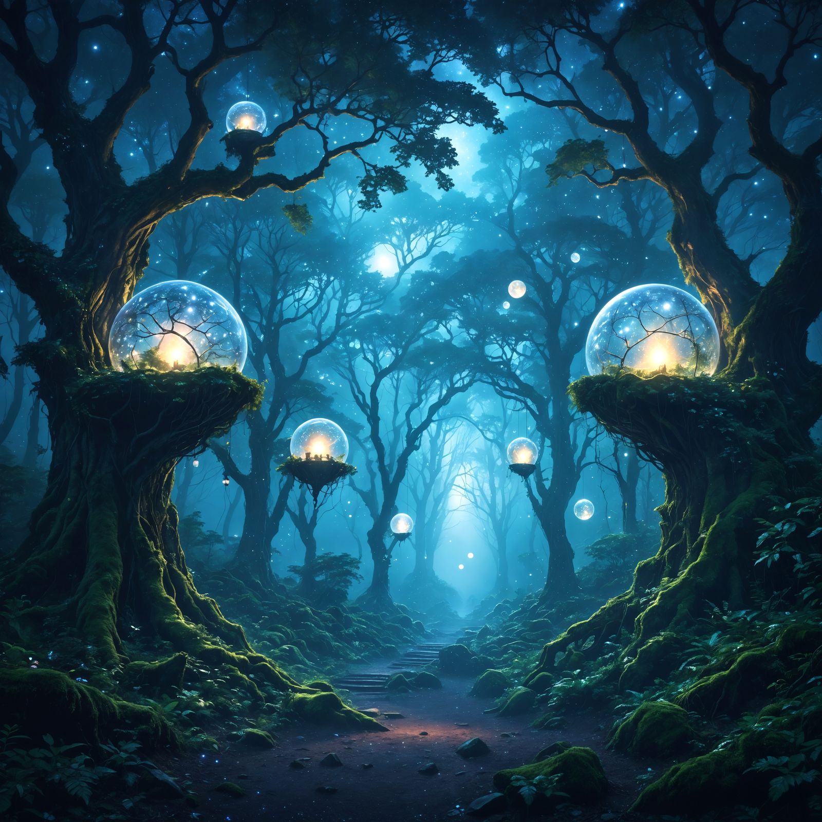 Celestial Forest Sanctuary Under Starlight