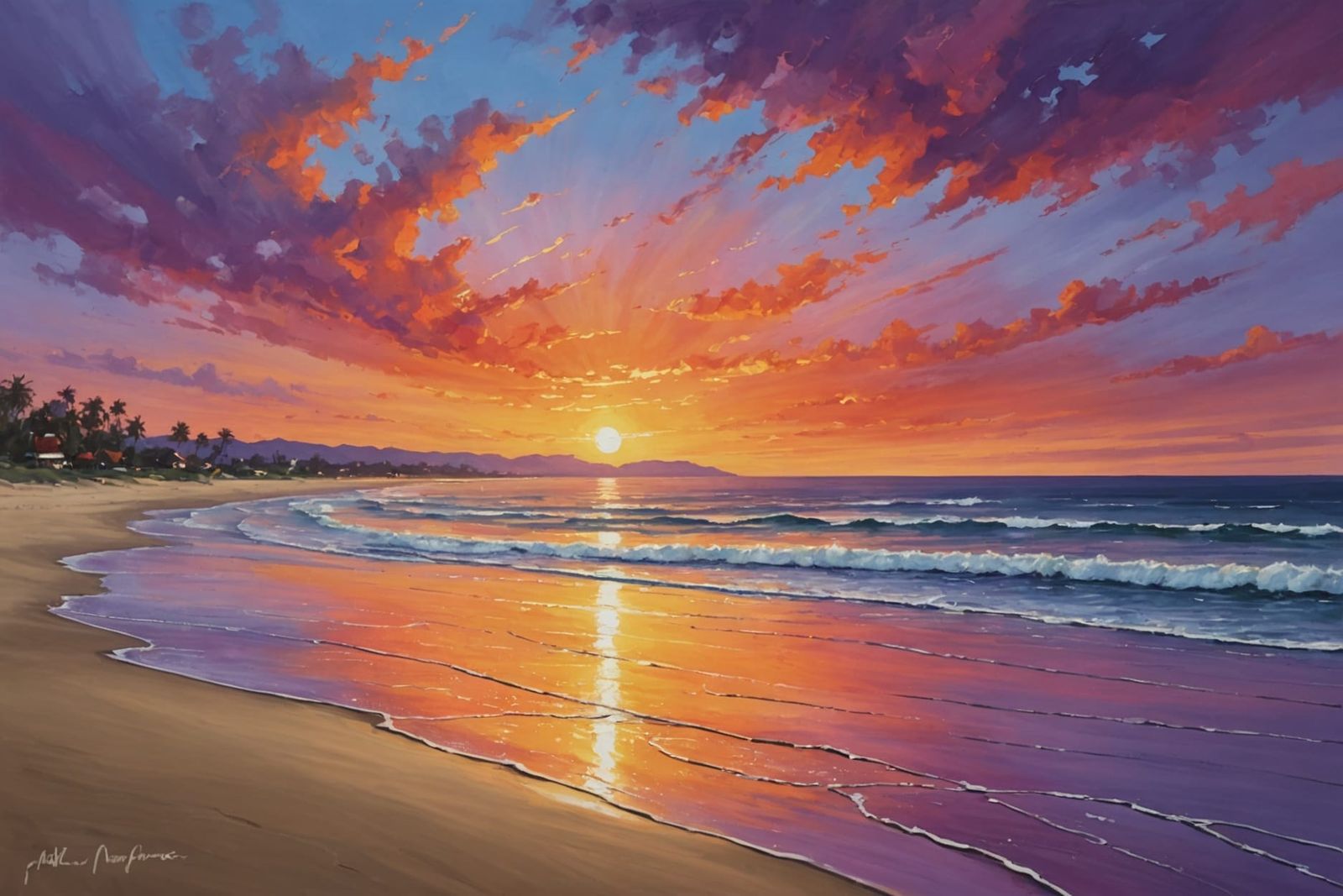 Majestic Sunset Beach Painting: Serene Coastal Art