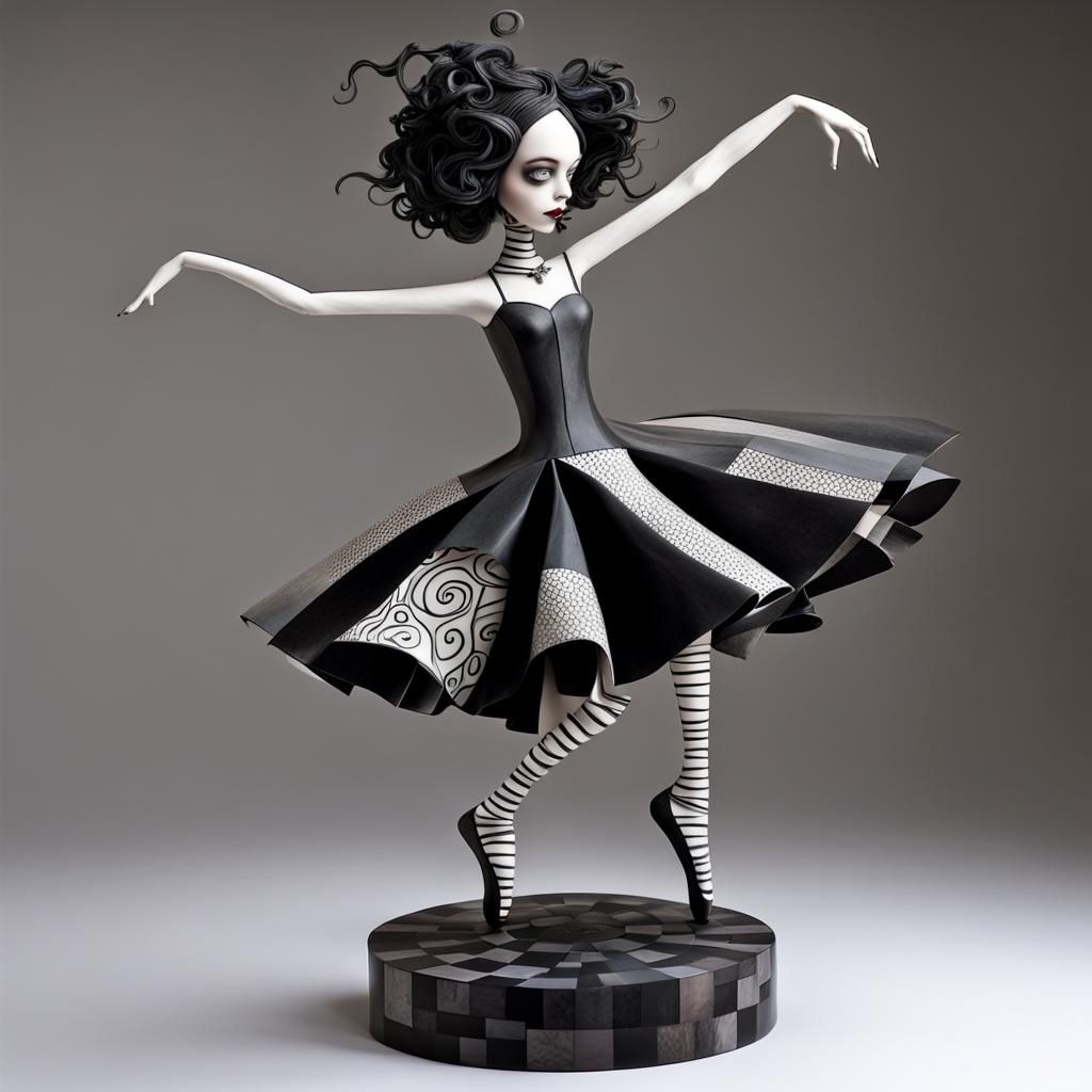 Gothic Ballerina Sculpture in Tim Burton Style