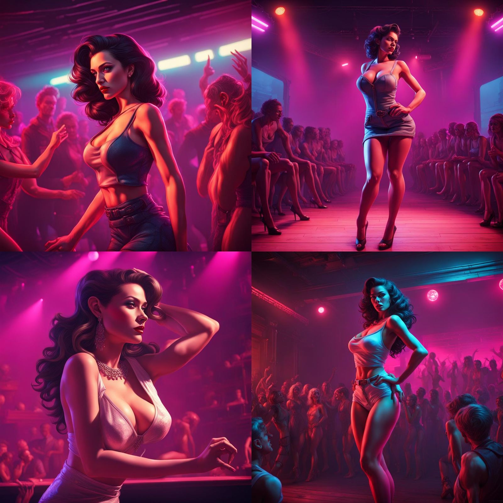 Brunette Pin-Up Dancer in Synthwave Horror Show