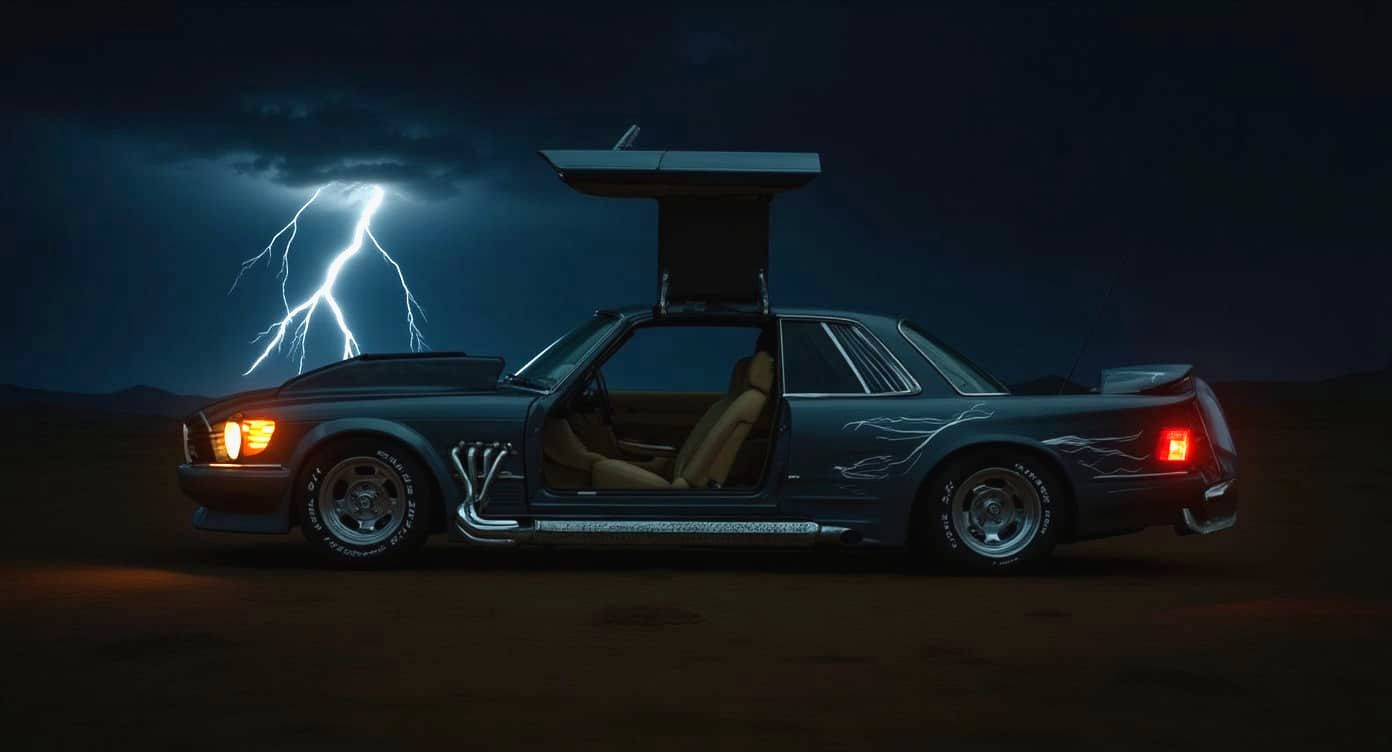 Mercedes Benz in Apocalyptic Desert Lightning Storm