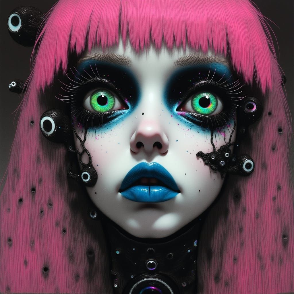 Cyberpunk Woman with Vibrant Pink Hair in Anime Style