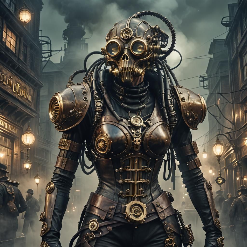 Steampunk Alien with Brass Goggles Illustration
