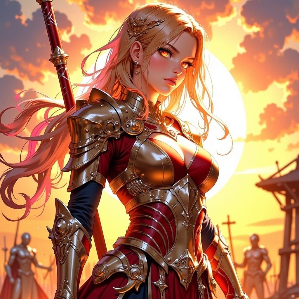 Anime Warrior with Morning Star on Battlefield