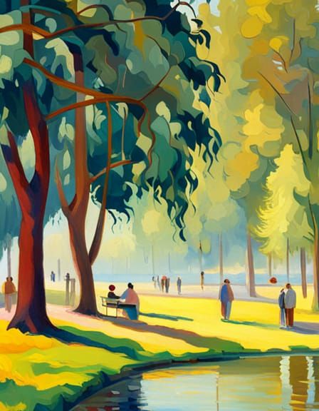 Impressionist Picnic Scene by Tranquil River