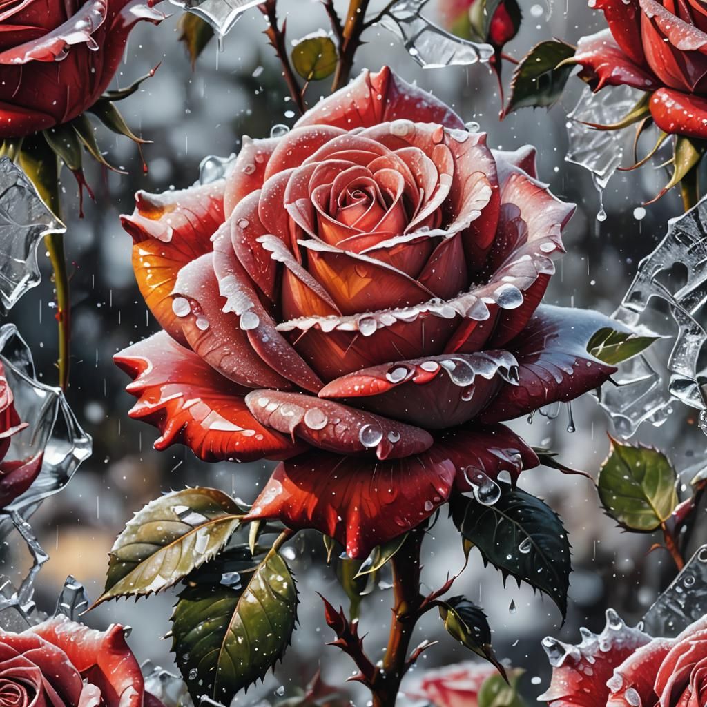 Iced Rose in Sunlight: Graffiti Art Style