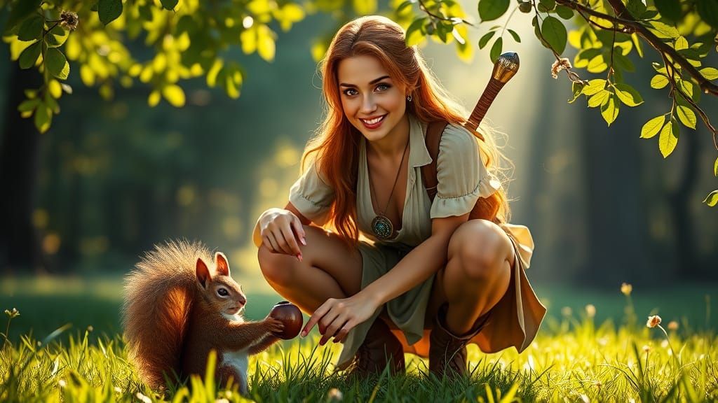 Elegant Warrior Maiden Connects with Nature