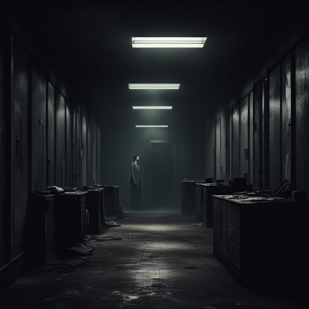 Dark Dystopian Backrooms in Cinematic Style