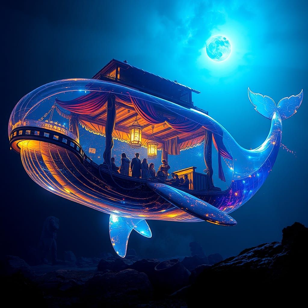 Transparent Whale Reveals Sukkah in Dark Fantasy Art