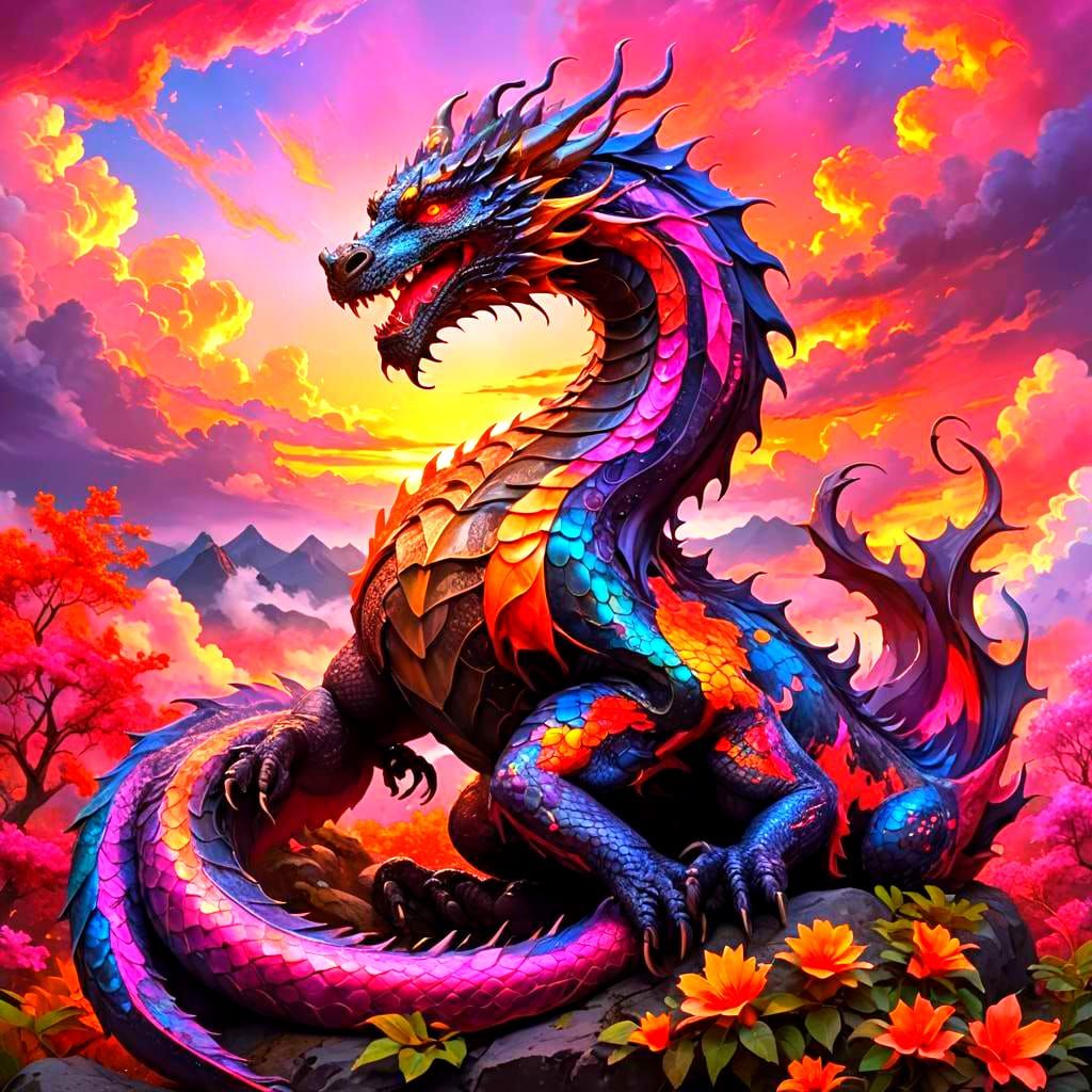 Dragon in Sunset: Fantasy Concept Art