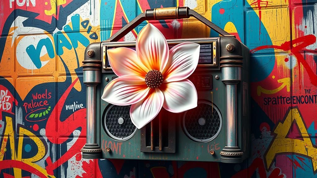 Vintage Soundbox in Graffiti Art with Blossoming Flower
