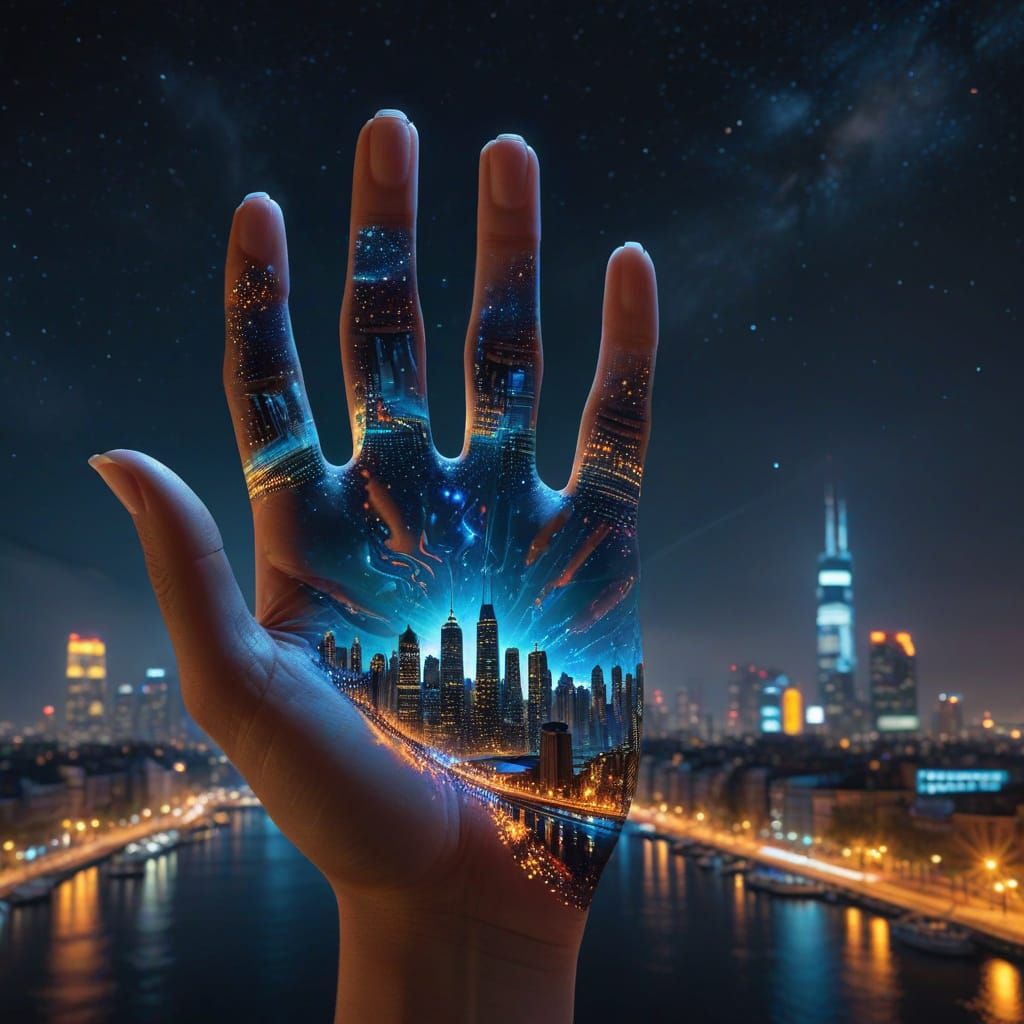 Woman Holding Cityscape: Hyperrealistic Rembrandt-Style Port...