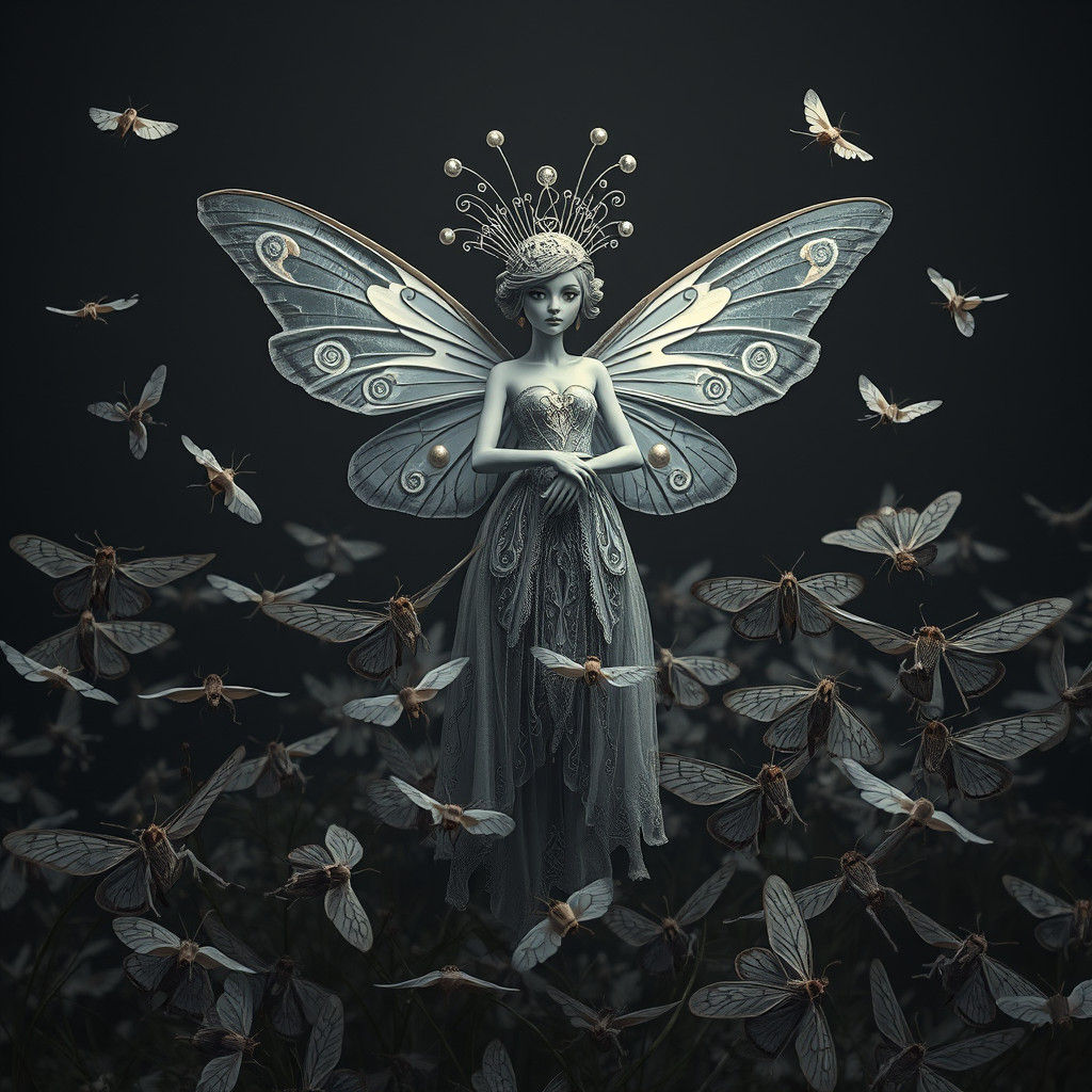 common Dusty Gray moths And a gray fairy with moth wings, ar...