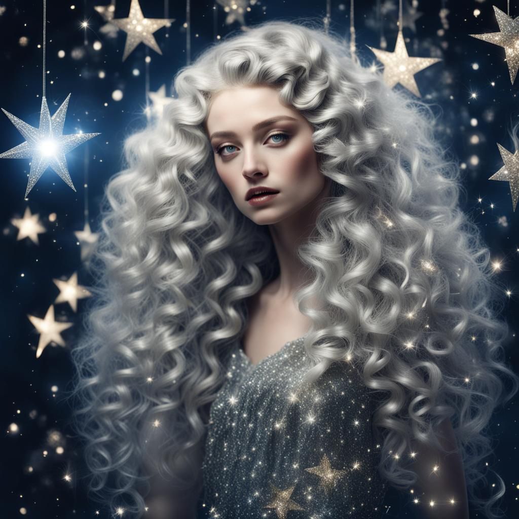 Rococo Woman with Silver Hair and Stars
