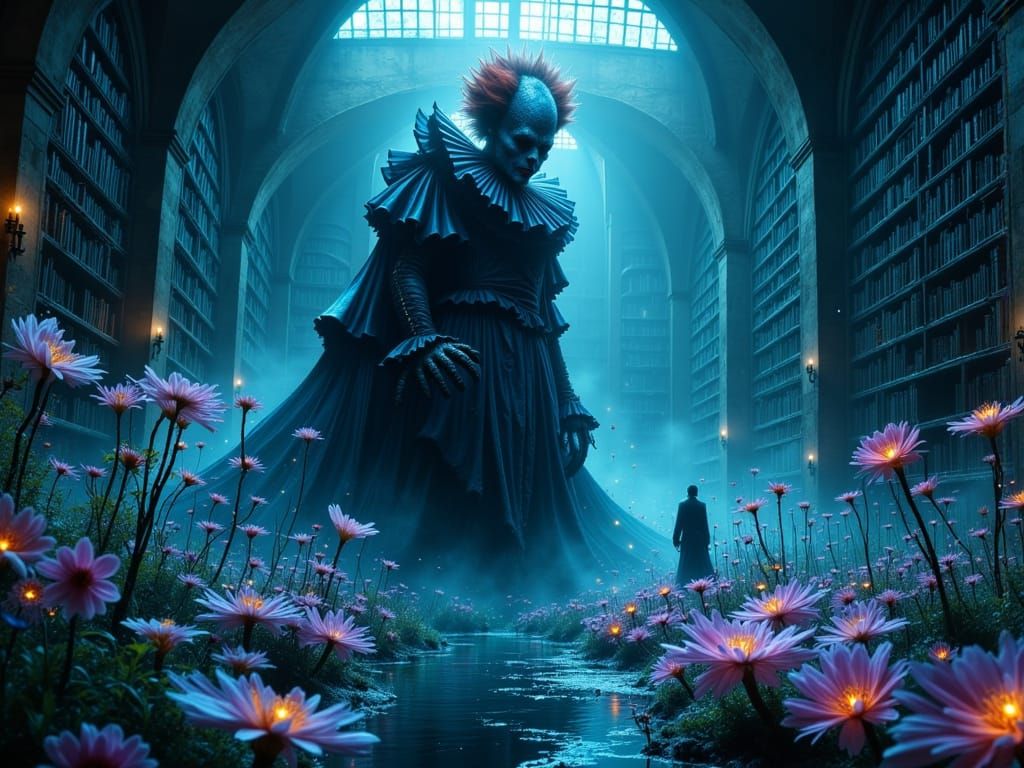 Monstrous Clown in Abandoned Library, Film Noir