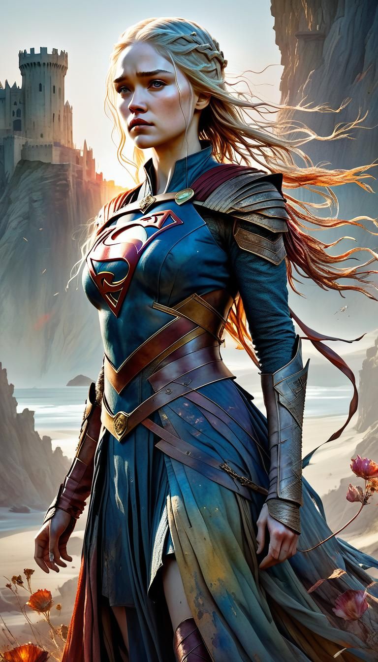 Supergirl in Digital Watercolor Fantasy Art