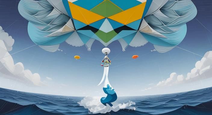 Dove Kite Entangled: Cubist Art Deco Painting