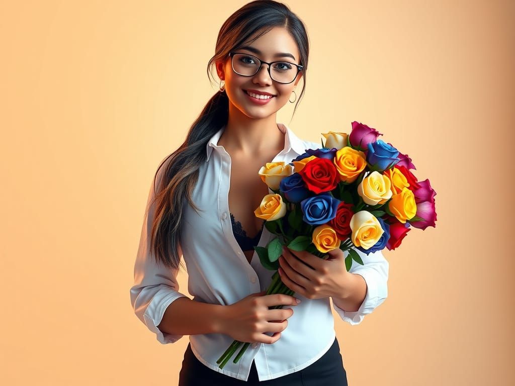 Ethereal Fitness Goddess with Roses in Soft Golden Light