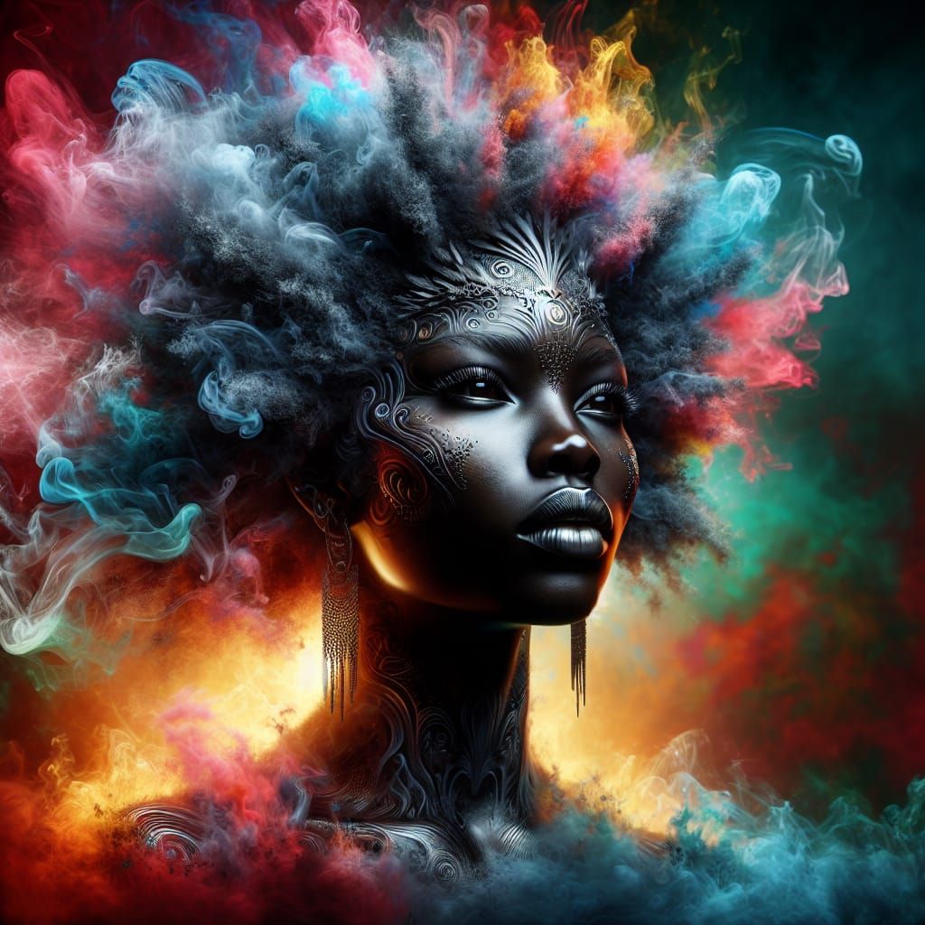 Hyperrealistic African Smoke Goddess Concept Art