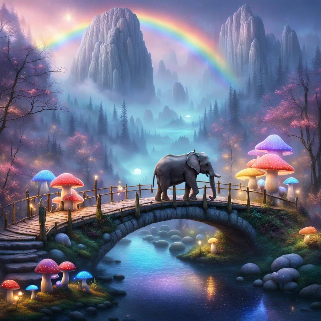 Baby Elephant on Rainbow Bridge in Enchanted Forest