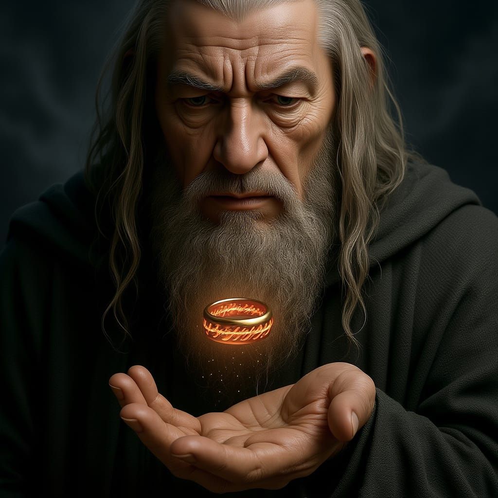 Gandalf Contemplates the Ring: Hyperrealistic CGI Portrait