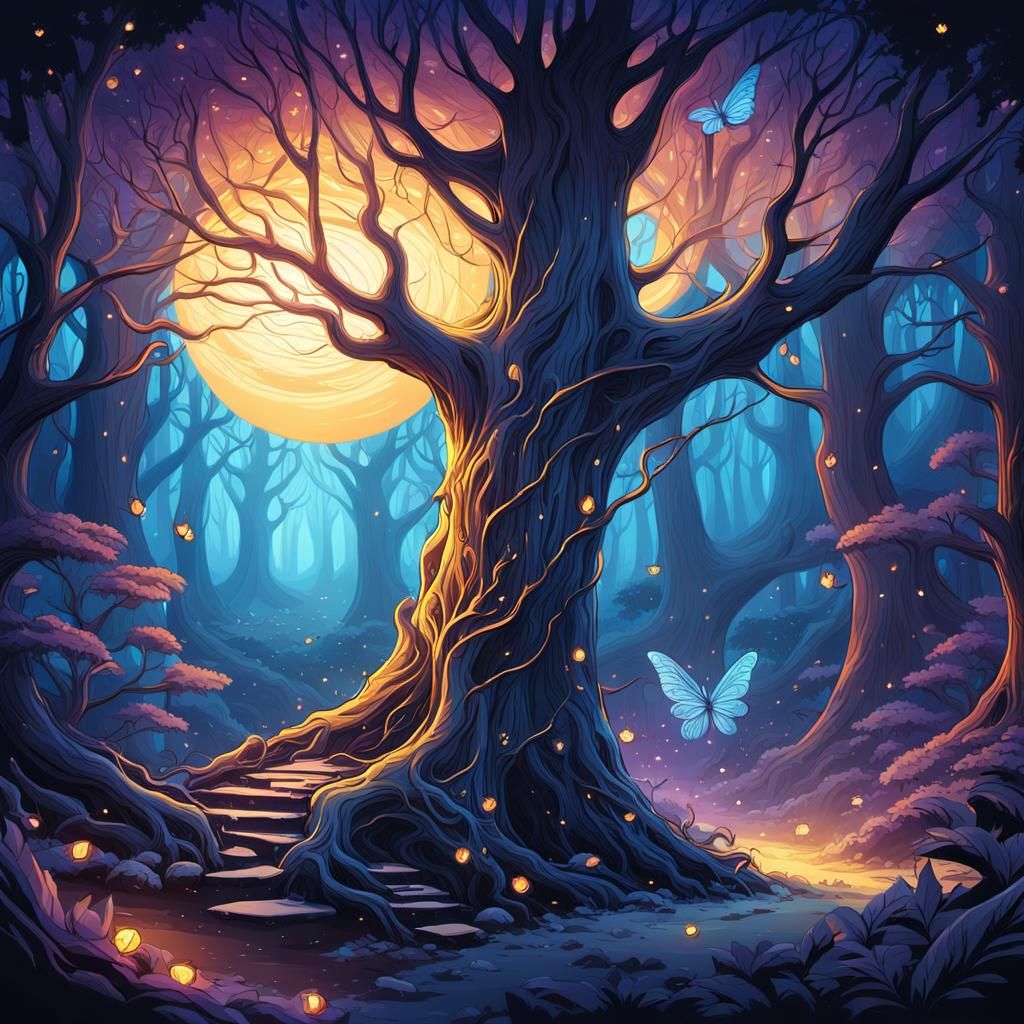 Mischievous Fairy in Enchanted Forest Digital Art