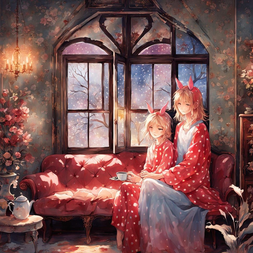 Boys with Horse Ears Enjoy Morning Coffee in Anime Style