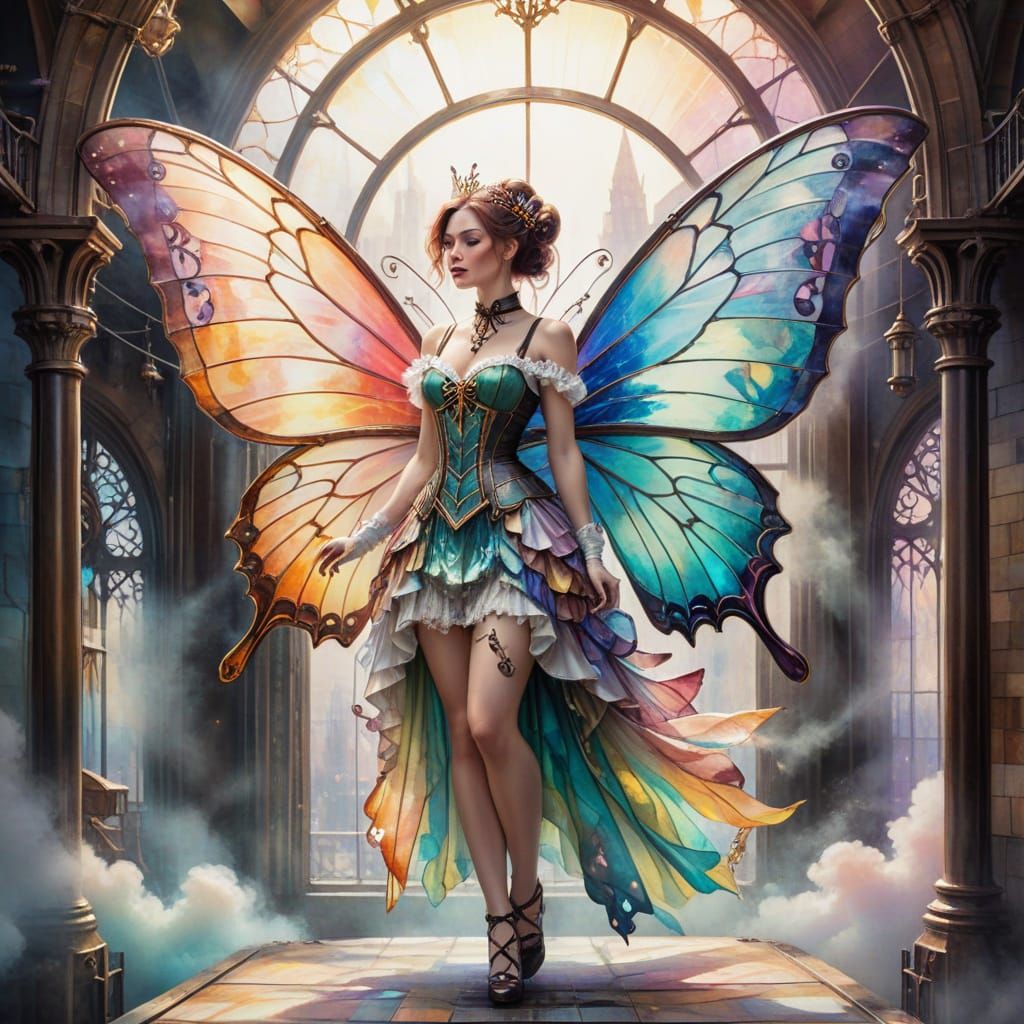 Enchanting Victorian Fairy in Steam Punk Metropolis