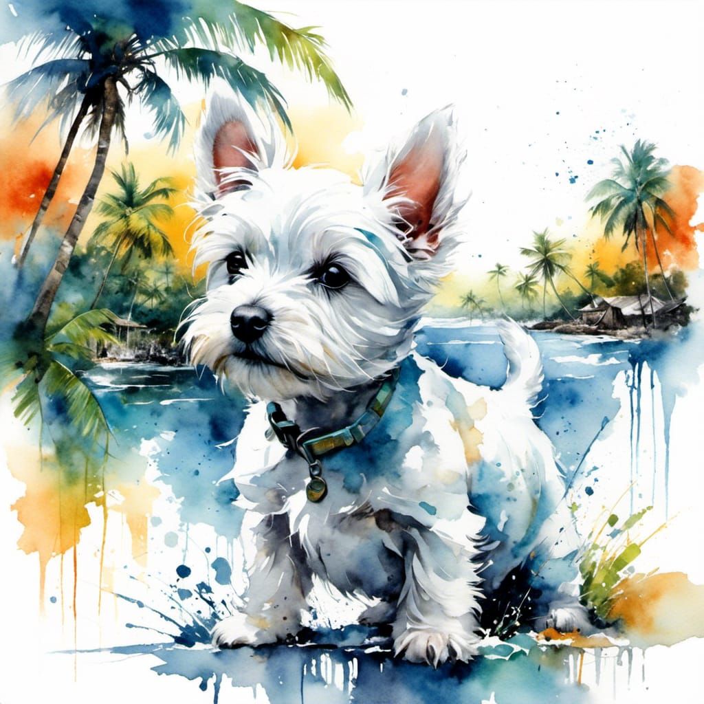 Westie in Florida Downpour: Graffiti Street Art