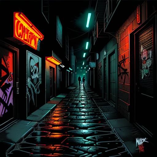 Menacing Figures in Gritty Urban Noir Alleyway